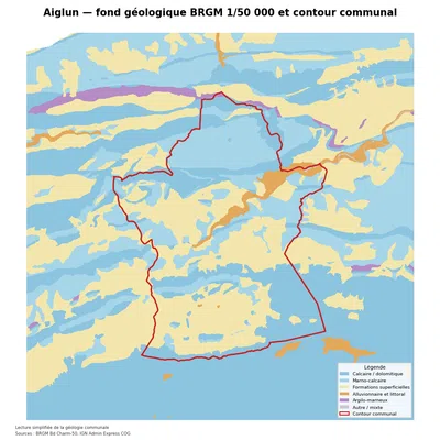 Carte géologique BRGM de Aiglun avec contour communal