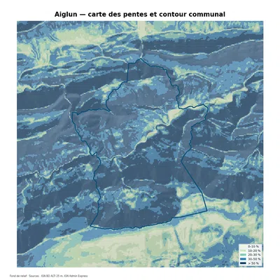 Carte des pentes sur la commune de Aiglun
