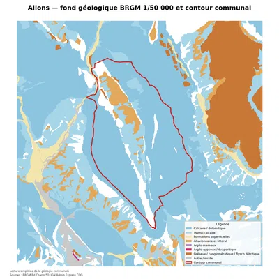 Carte géologique BRGM de Allons avec contour communal