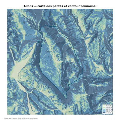 Carte des pentes sur la commune de Allons