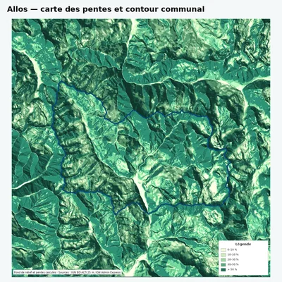 Carte des pentes sur la commune de Allos