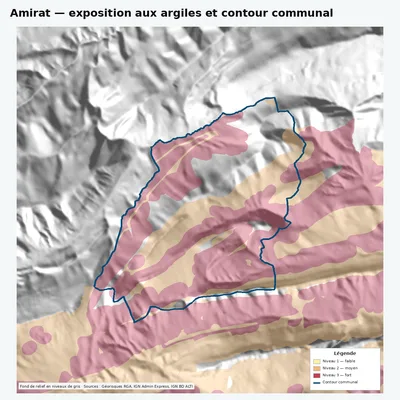 Carte argiles RGA de Amirat avec contour communal