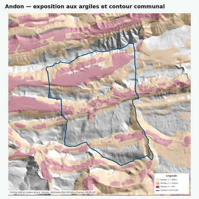 Carte argiles RGA de Andon avec contour communal