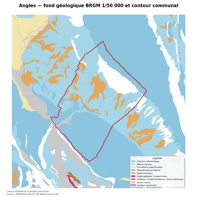 Carte géologique BRGM de Angles avec contour communal