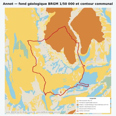 Carte géologique BRGM de Annot avec contour communal