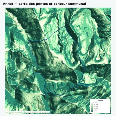 Carte des pentes sur la commune de Annot