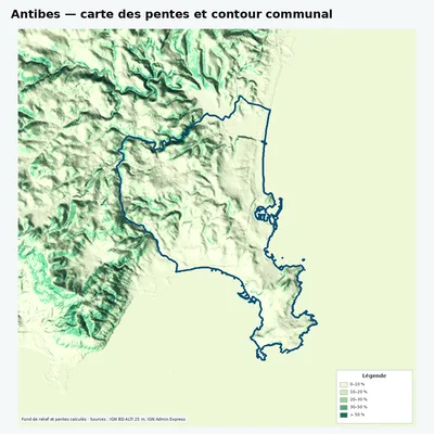 Carte des pentes sur la commune de Antibes