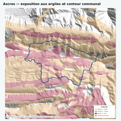 Carte argiles RGA de Ascros avec contour communal