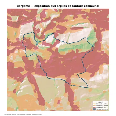 Carte d’exposition au retrait-gonflement des argiles à Bargème