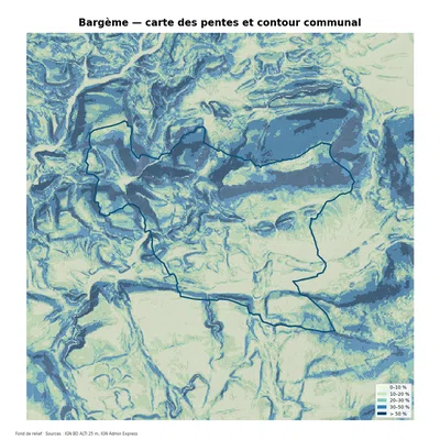 Carte des pentes sur la commune de Bargème