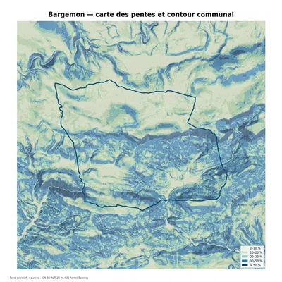 Carte des pentes sur la commune de Bargemon