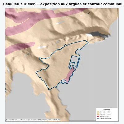 Carte argiles RGA de Beaulieu sur Mer avec contour communal