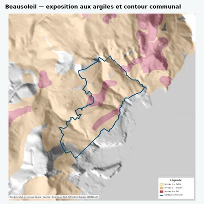 Carte argiles RGA de Beausoleil avec contour communal