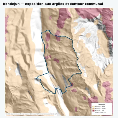 Carte argiles RGA de Bendejun avec contour communal