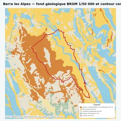 Carte géologique BRGM de Berre les Alpes avec contour communal
