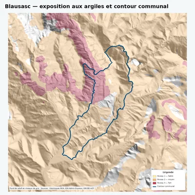 Carte argiles RGA de Blausasc avec contour communal