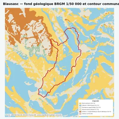 Carte géologique BRGM de Blausasc avec contour communal