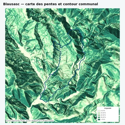 Carte des pentes de Blausasc avec contour communal