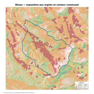 Carte d’exposition au retrait-gonflement des argiles à Blieux