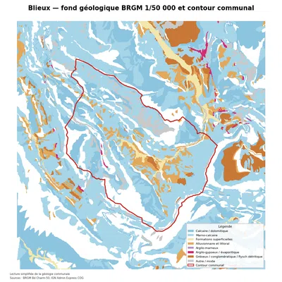 Carte géologique BRGM de Blieux avec contour communal