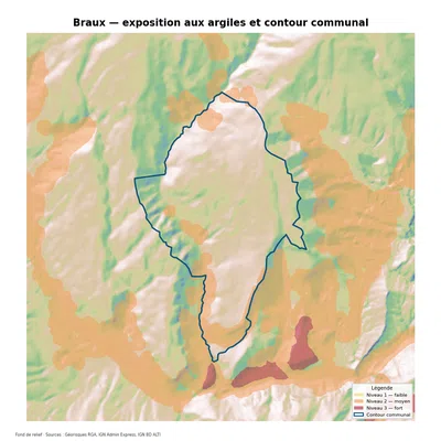 Carte d’exposition au retrait-gonflement des argiles à Braux