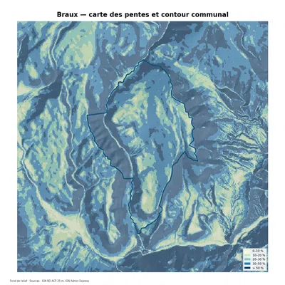 Carte des pentes sur la commune de Braux