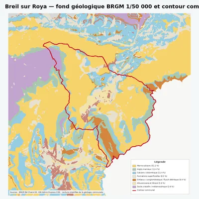 Carte géologique BRGM de Breil sur Roya avec contour communal