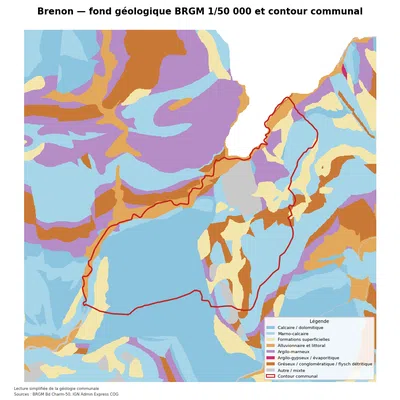 Carte géologique BRGM de Brenon avec contour communal