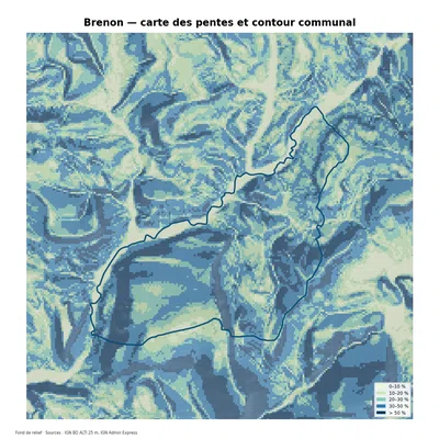 Carte des pentes sur la commune de Brenon