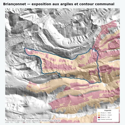 Carte argiles RGA de Briançonnet avec contour communal