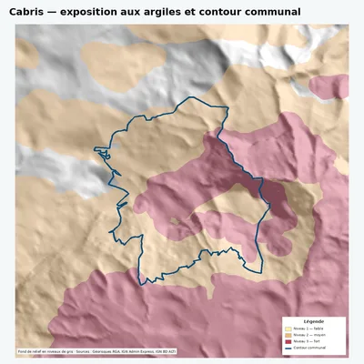 Carte argiles RGA de Cabris avec contour communal