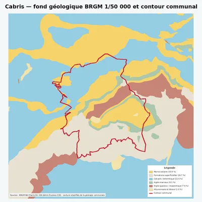Carte géologique BRGM de Cabris avec contour communal