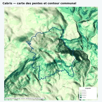Carte des pentes de Cabris avec contour communal