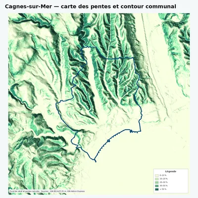 Carte des pentes sur la commune de Cagnes-sur-Mer