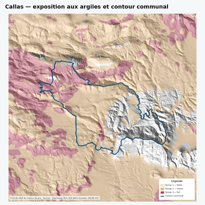 Carte argiles RGA de Callas avec contour communal