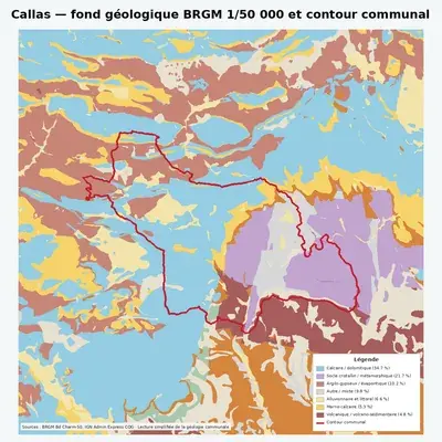 Carte géologique BRGM de Callas avec contour communal