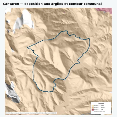 Carte argiles RGA de Cantaron avec contour communal