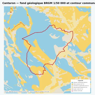 Carte géologique BRGM de Cantaron avec contour communal