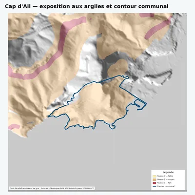 Carte argiles RGA de Cap d\ avec contour communal