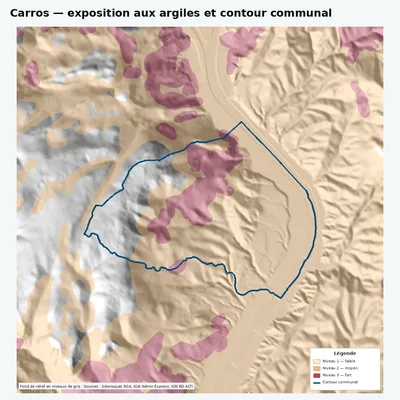 Carte argiles RGA de Carros avec contour communal
