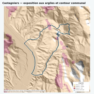 Carte argiles RGA de Castagniers avec contour communal