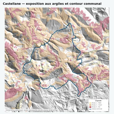 Carte des argiles sur la commune de Castellane