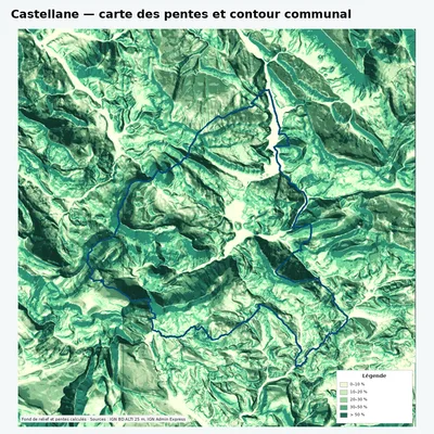 Carte des pentes sur la commune de Castellane