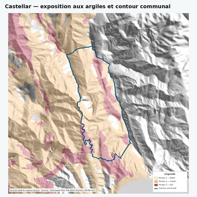 Carte argiles RGA de Castellar avec contour communal
