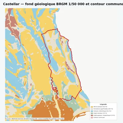 Carte géologique BRGM de Castellar avec contour communal