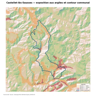 Carte d’exposition au retrait-gonflement des argiles à Castellet-lès-Sausses