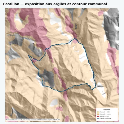 Carte argiles RGA de Castillon avec contour communal