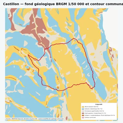 Carte géologique BRGM de Castillon avec contour communal