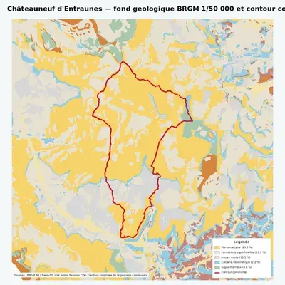 Carte géologique BRGM de Châteauneuf d\ avec contour communal