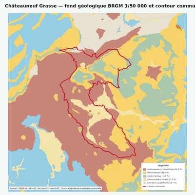 Carte géologique BRGM de Châteauneuf Grasse avec contour communal